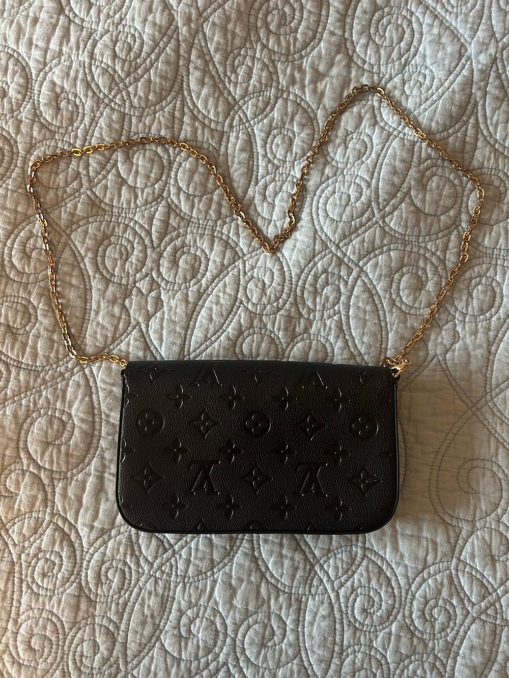 Black Monogram Embossed Chain Wallet - Picture 5 of 15